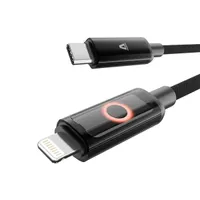 AVAX CB651 Pulsey 100 cm 27W USB-C - Lightning szürke fonott gyorstöltő LED kábel