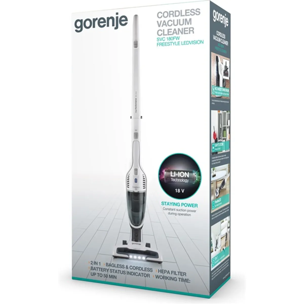 Gorenje 735396 SVC180FW 2 az 1-ben akkumulátoros fehér álló porszívó #5