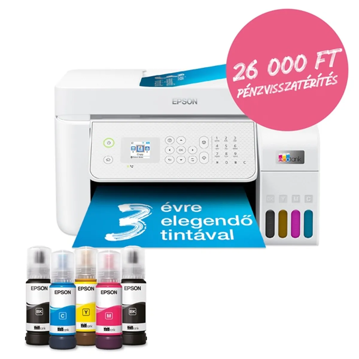 Epson C11CJ65413 EcoTank L5316 4 színű tintasugaras 5760x1440 DPI 15 oldal percenként színes 33 oldal percenként fekete-fehér Wi-Fi, fax #2