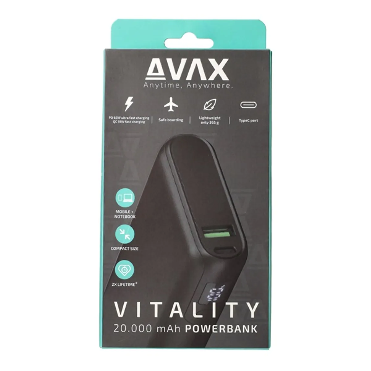AVAX PB202B Vitality 20000mAh Type-C PD 65W USB-C USB-A fekete #7