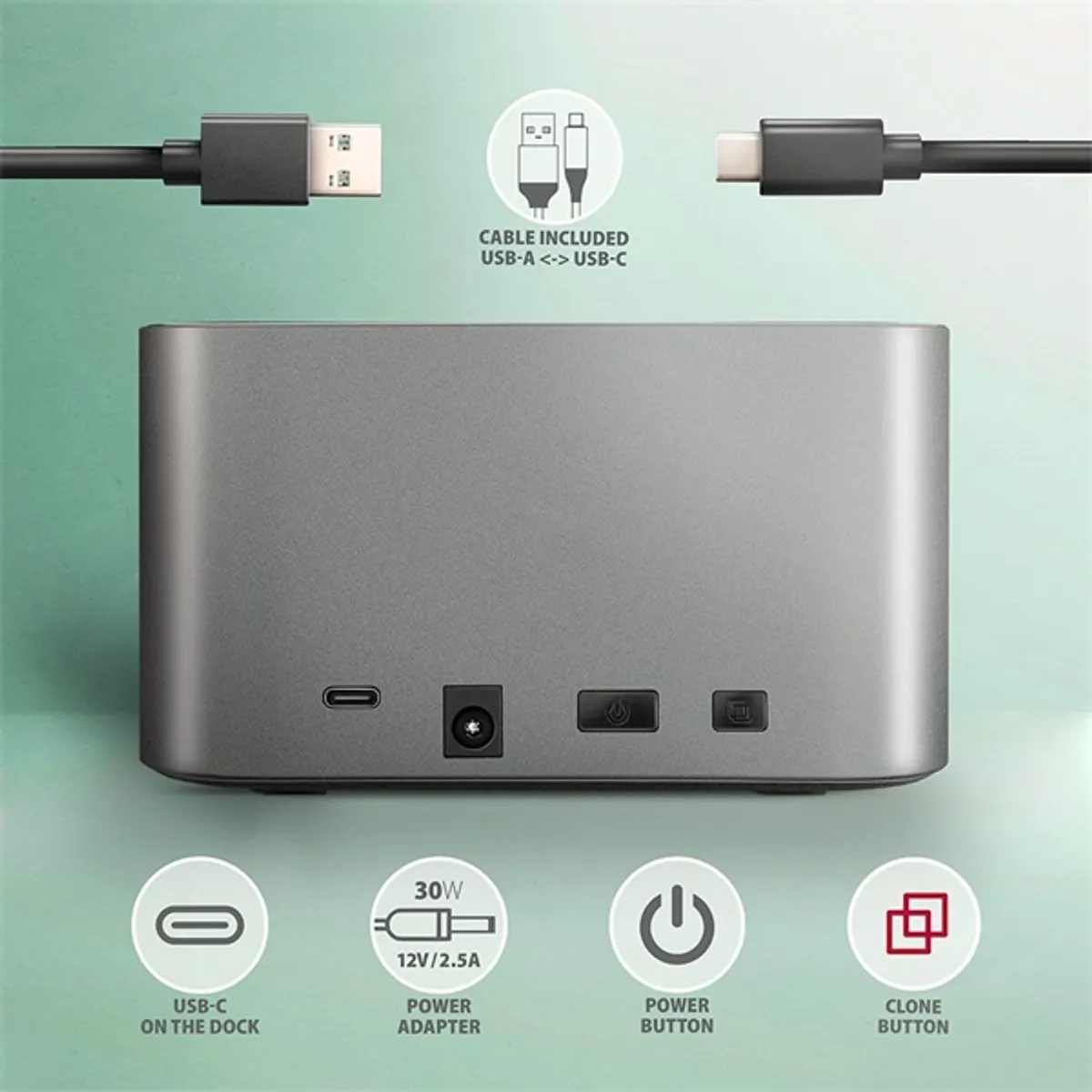AXAGON ADSA-DC duál dokkoló 2x sata 2.5" 3.5" usb-c 5gbps #7