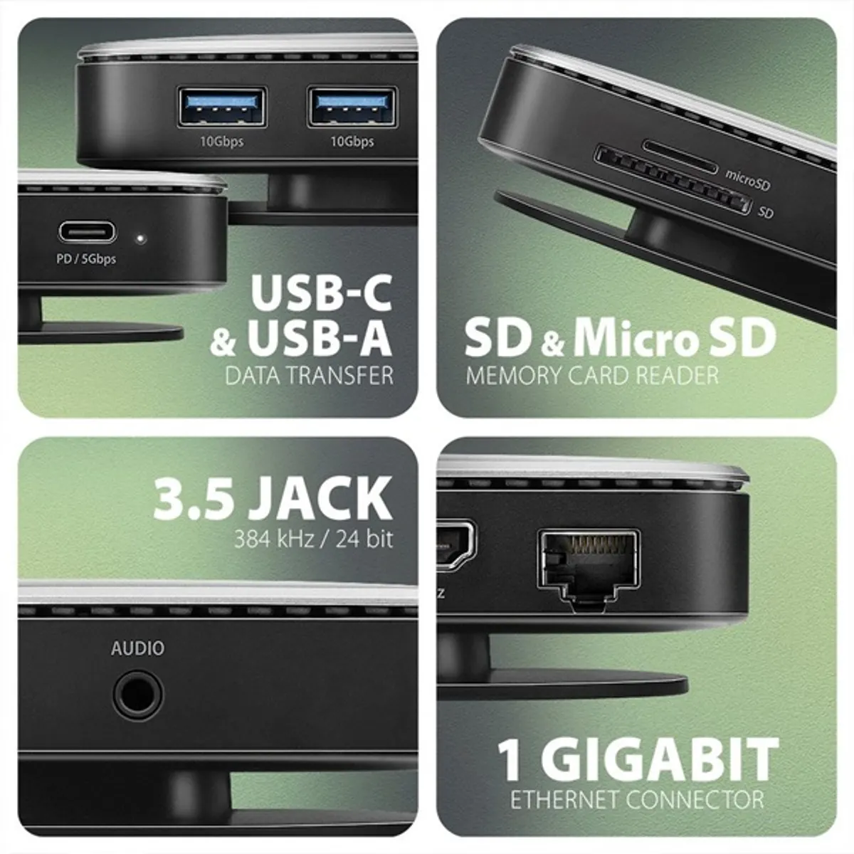 Axagon HMC-UFO USB-C 9in1 hub USB-C és Type A 65 cm HDMI 1 LAN 1 Micro SD;SD 3 USB táp nélküli #3