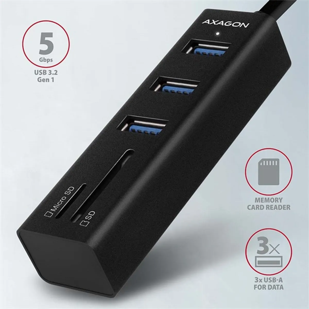 Axagon HMA-CR3A 3-portos USB 3.2 Gen 1 hub SD/microSD olvasóval #2