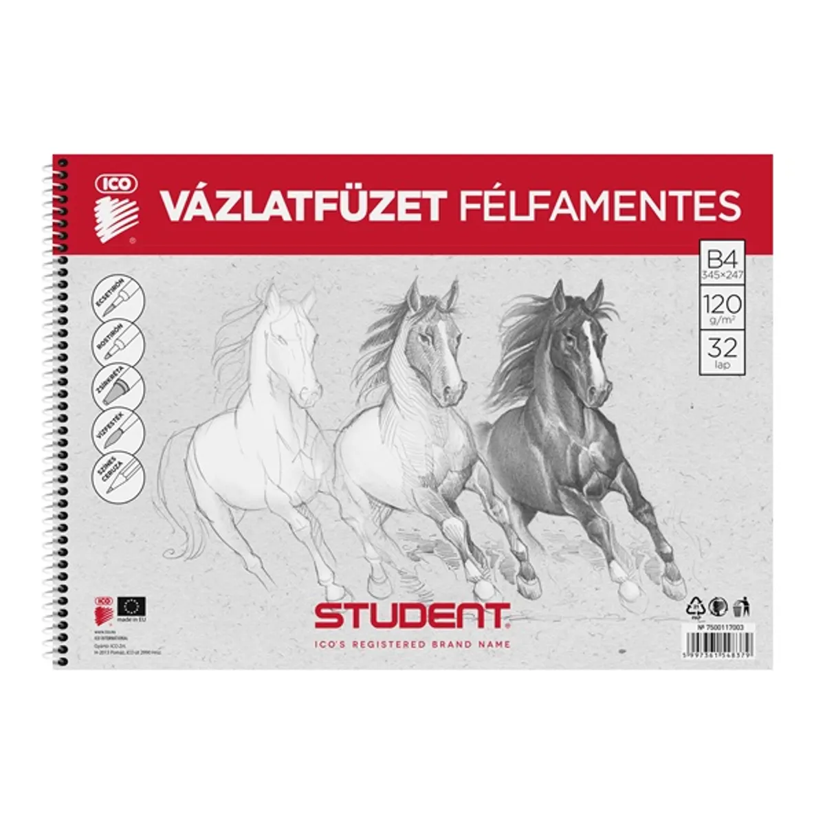 ICO 7500117003 Vázlatfüzet B4 32 oldal félfamentes fekvő #1