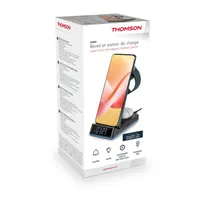 Thomson CL750IS ébresztőóra és töltő 4 az 1-ben töltőállomás 3 zónás indukciós töltés USB-A kimenet dimmelhető kijelző fekete #4