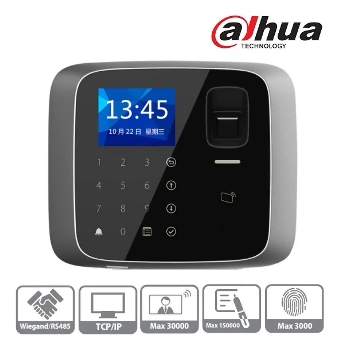 DAHUA ASI1212A beléptető rendszer 2,4" TFT RFID 13,56MHz kódzár ujjlenyomat RS485 Wiegand RJ45 1 ajtó 4 relé 30 000 kártya #1