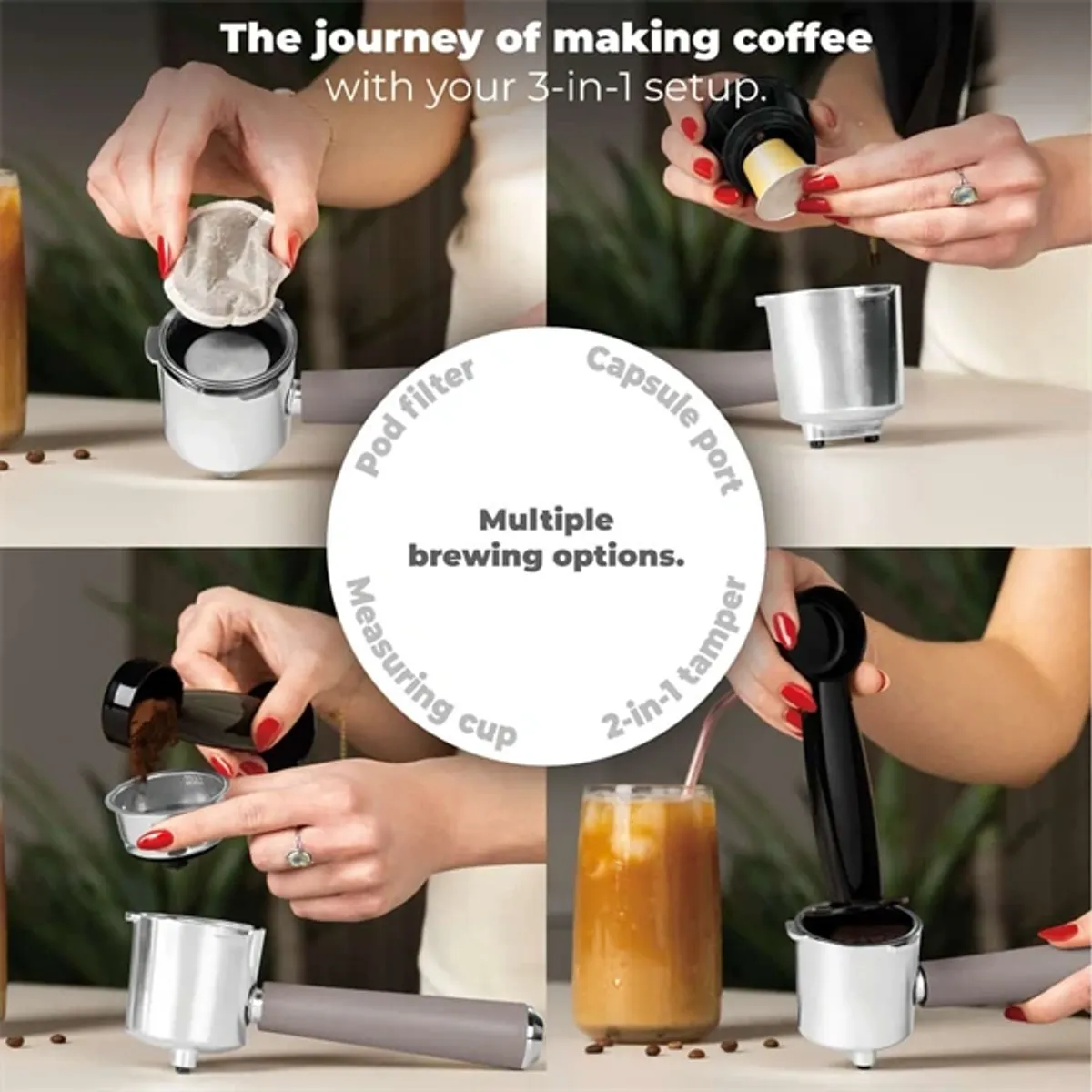 Berlinger Haus BH/9856 3 az 1-ben kávéfőző 20 Bar 950 W 1,2 L rozsdamentes acél kapszula- és őrölt kávé kompatibilis Nespresso tejhabosító #8