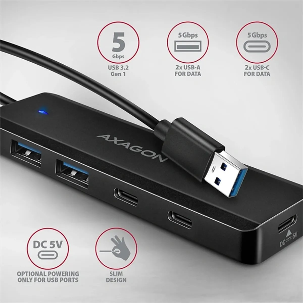 AXAGON HUE-C2A usb hub külső tápos 4-portos #2