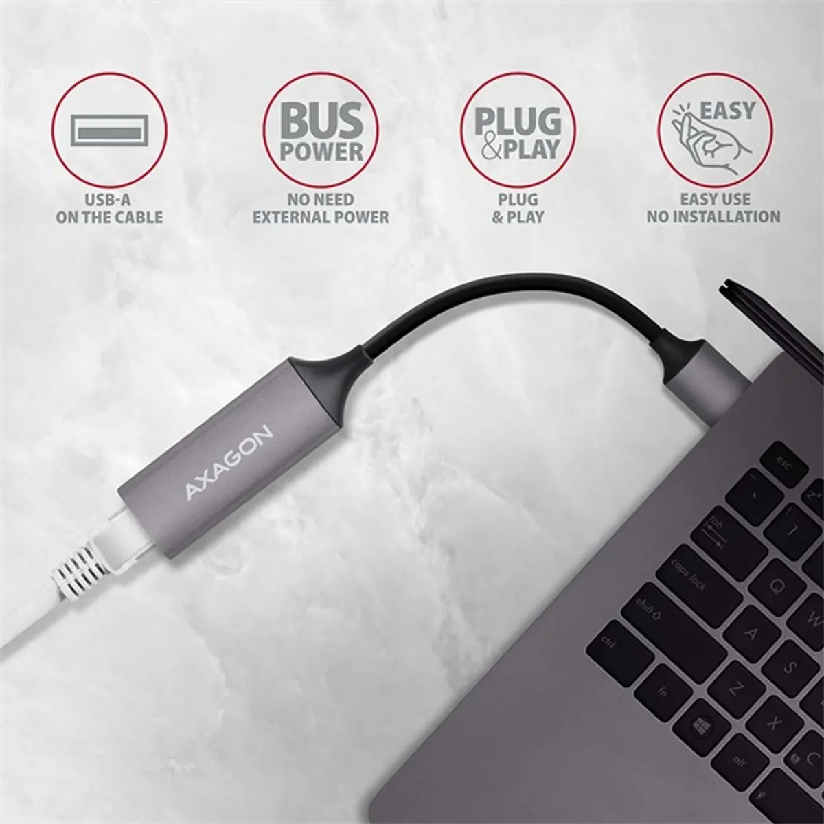 AXAGON ADE-TR usb 3.2 gen 1 külső gigabit ethernet adapter fekete 15 cm RJ-45 USB-A #3