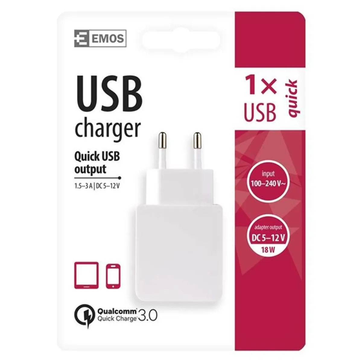 EMOS V0113 univerzális USB töltő 18W QC3.0 100-240V 3A #1