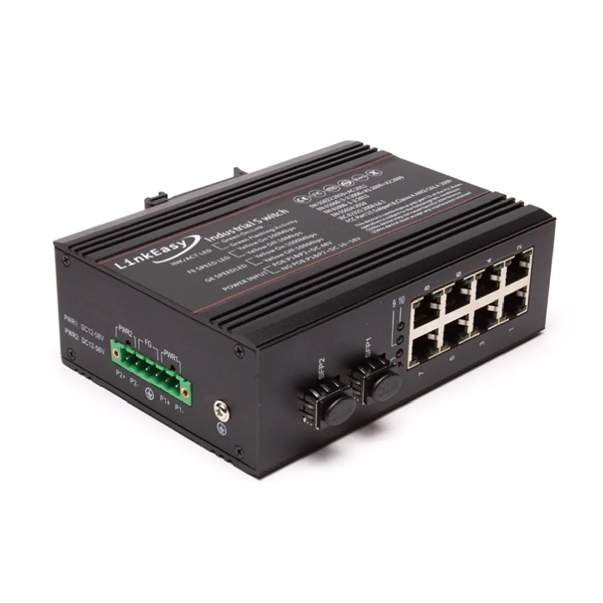 Linkeasy ISW-208-PWR ipari PoE switch 2xGE SFPPlus 8x10-100-1000TX din sín #1