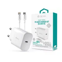 Devia ST383847 20W Type-C PD töltő adapter fehér 1m USB-C Lightning kábel
