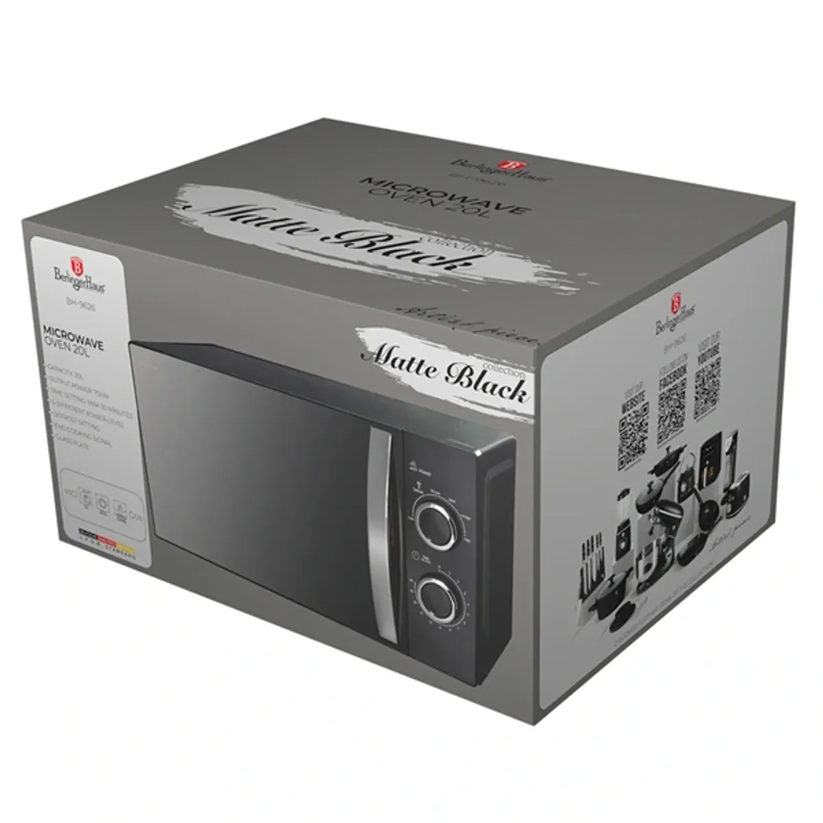 Berlinger Haus BH/9626 mechanikus mikrohullámú sütő 20 L 700 W 1200 W fekete ezüst #4
