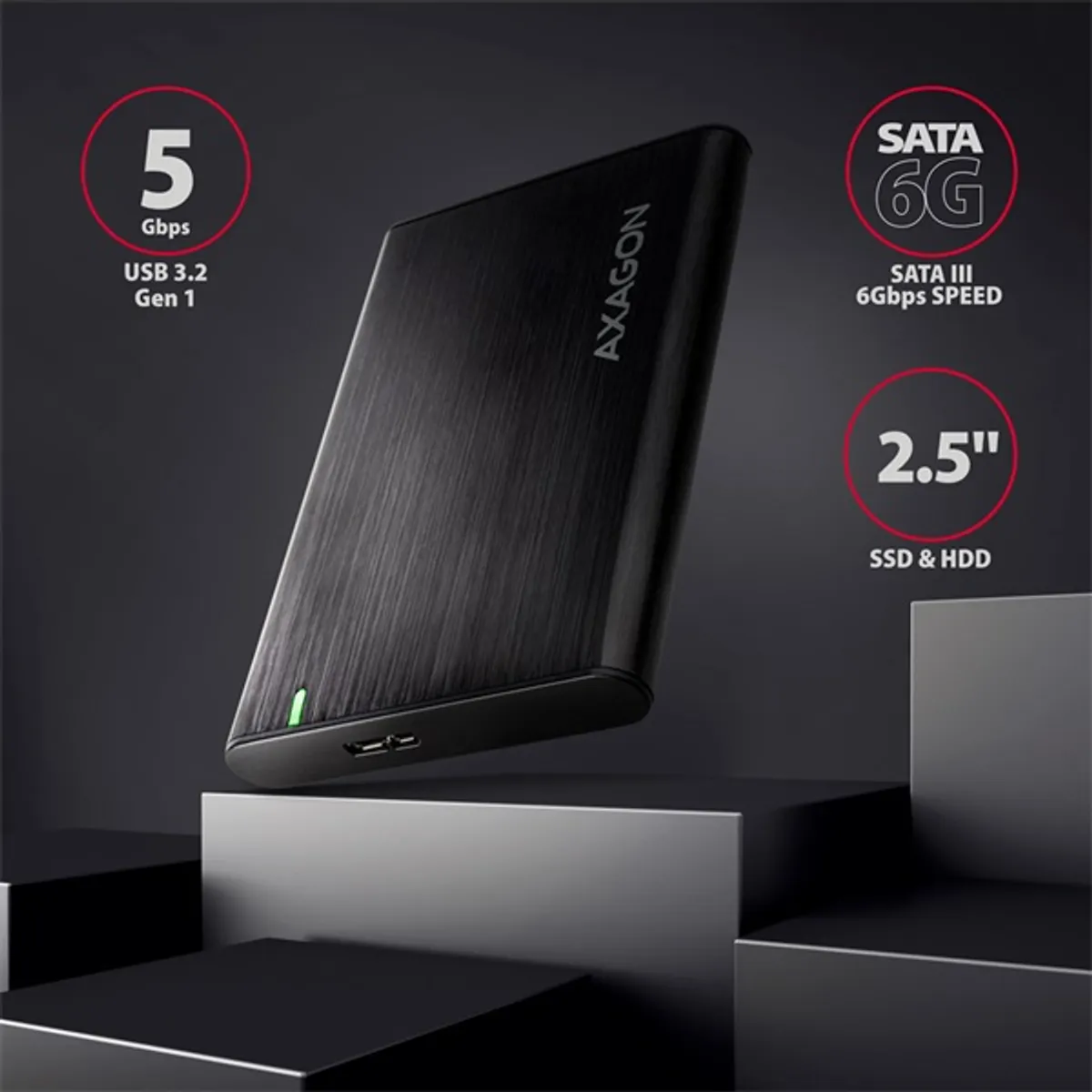 AXAGON EE25-A6M USB3.2 Gen 1 külső 2,5" SATA lemez alumínium csavarmentes fekete #2