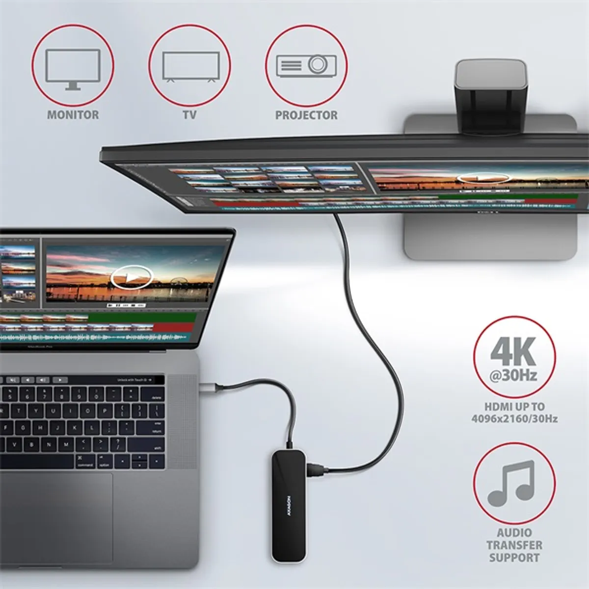 Axagon HMC-6GL 6in1 hub 3x USB-A 1x HDMI 1x RJ-45 USB-C PD 20 cm kábellel #4