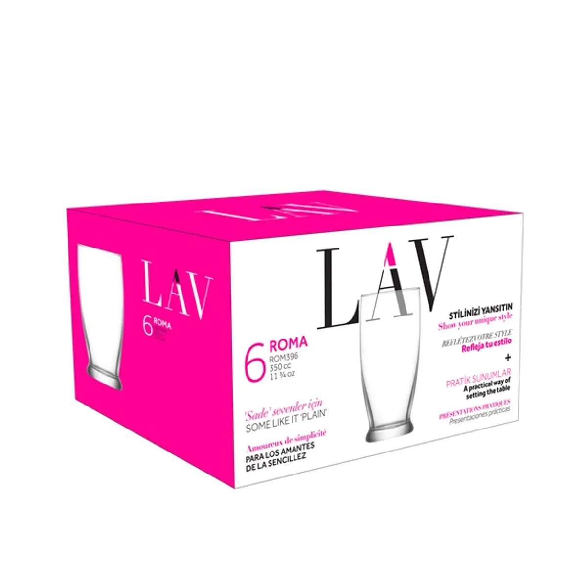 LAV LV-ROM396F Roma long drink 350ml üveg átlátszó koktélos pohár készlet 6 darab #1