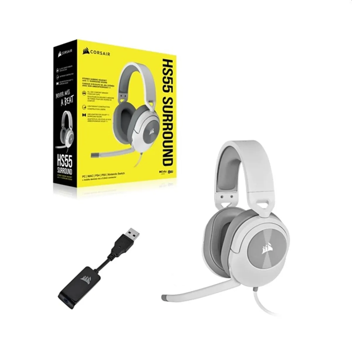 CORSAIR CA-9011266-EU HS55 Surround fehér 50 mm 7.1 fejhallgató USB 3,5 mm 180 cm balos mikrofon #5