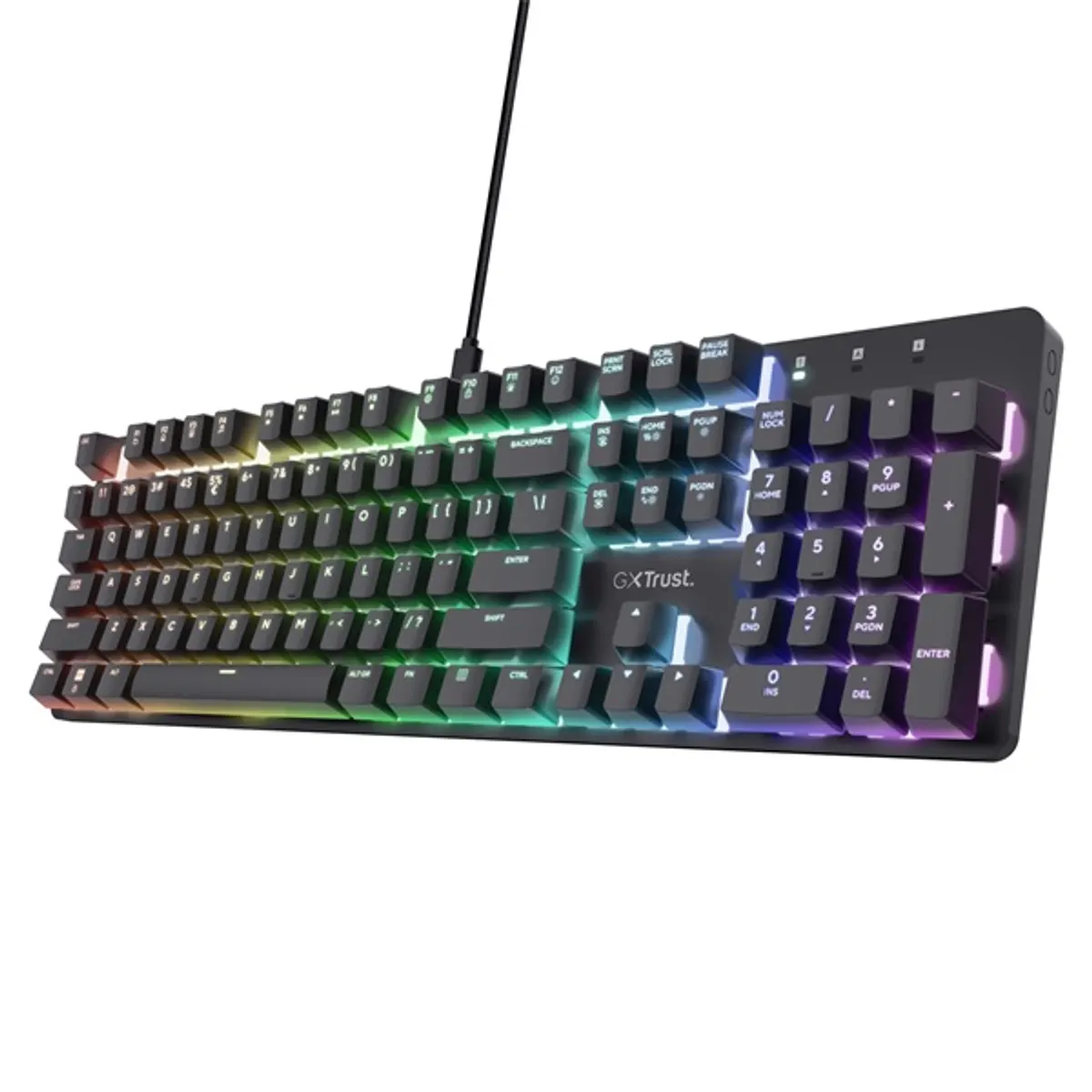 TRUST 25683 GXT871 Zora mechanikus gamer billentyűzet USB 16,8 millió RGB N-billentyű rollover numerikus keypad alumínium korpusz 1,8 m USB-kábel #1