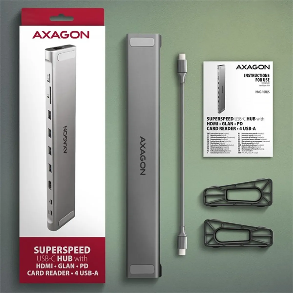 AXAGON HMC-10HLS LONGER 9in1 dokkoló USB-C HDMI LAN SD MicroSD 6 USB 25 cm #9