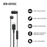 Sony IEREX15CB.CE7 Usb Type-C vezetékes mikrofonos fülhallgató Fekete 120 cm 5 mm beépített mikrofon hangerőszabályzó #2