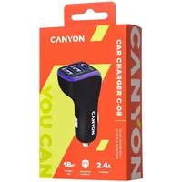 Canyon CNE-CCA08PU autós töltő 3-portos, 2x USB-A, 1x USB-C PD 18W, bemenet 12-24V, fekete-lila #4