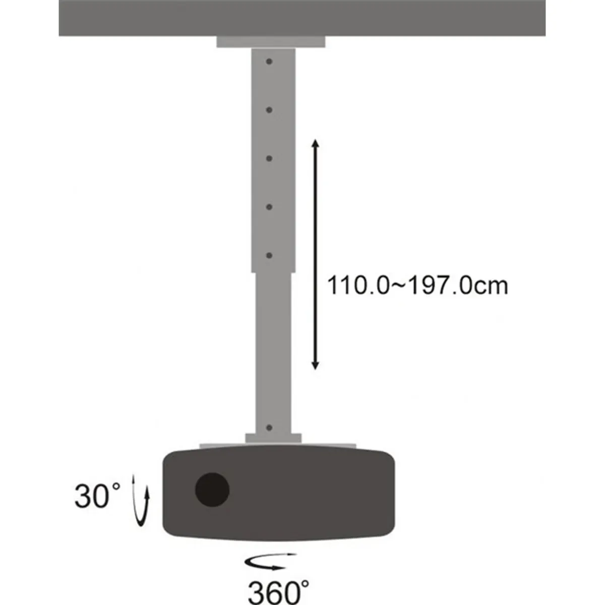 SBOX PM-200XL mennyezeti projektor tartó konzol 360 forgatás, 30 billentés, magasság 1100-1970 mm, max terhelhetőség 15 kg #3