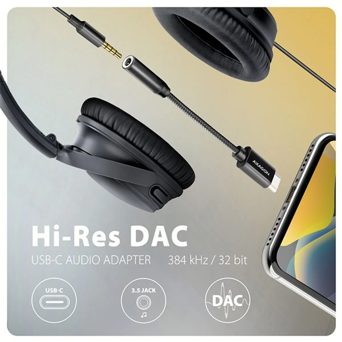 AXAGON ADA-HC USB-C Hi-Res DAC audió adapter Fekete 3,5 mm jack #2