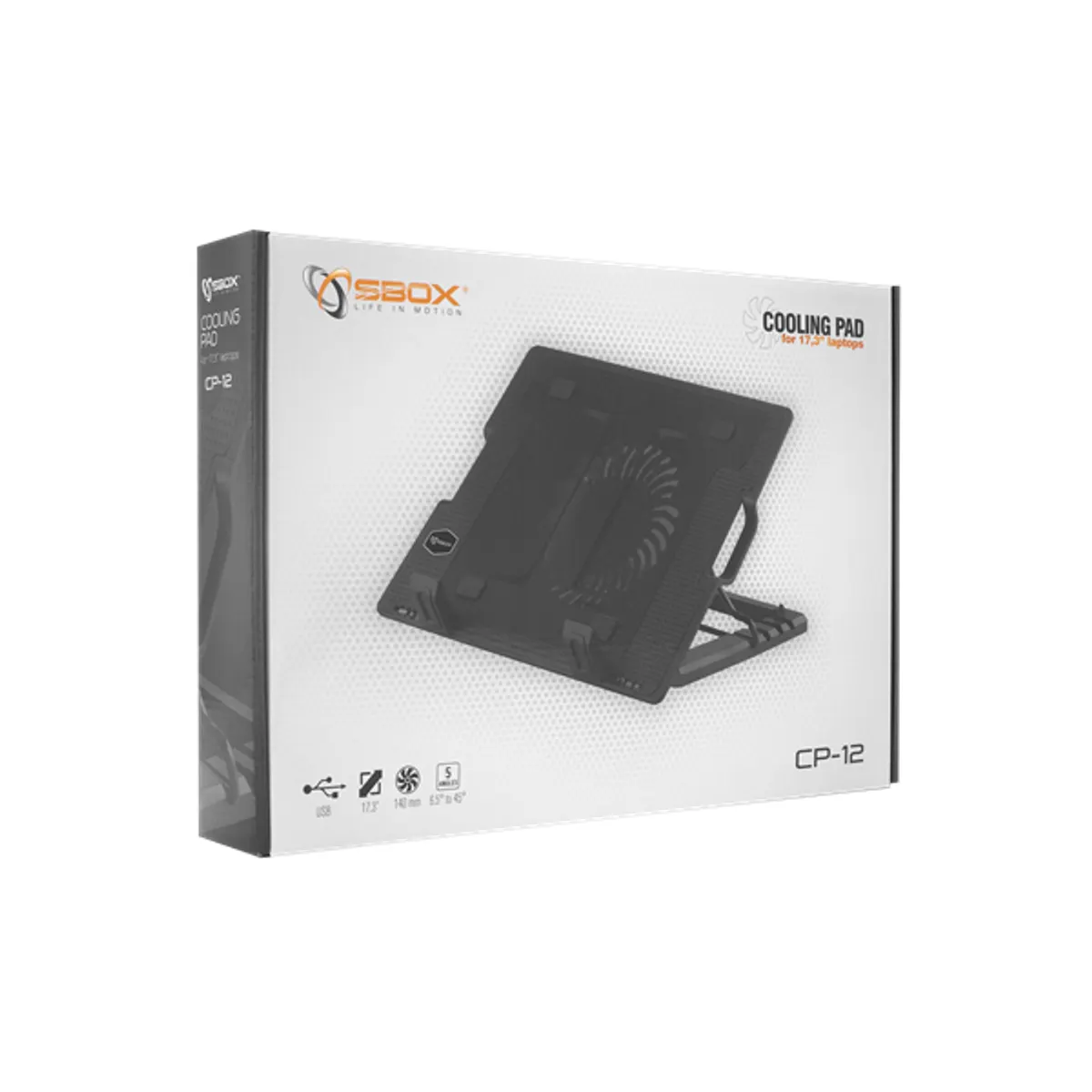 SBOX CP-12 Notebook hűtőpad 17,3" usb hub 1 ventilátor 800-1200 RPM fekete #6
