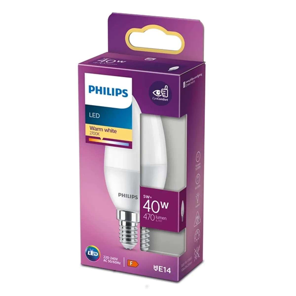 PHILIPS 00212579 gyertya alakú led fényforrás E14 40W 2700 K meleg fehér 470 lm #2