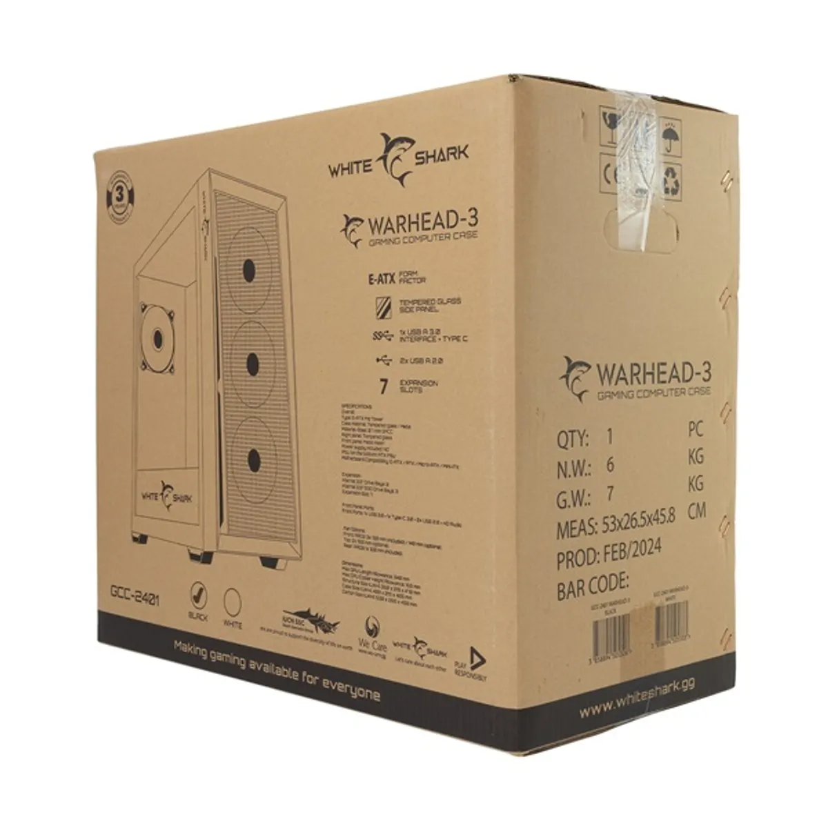 White Shark WS GCC-2401B Warhead E-ATX 215x485x400 mm, 4 db ventilátor, 2x3,5" belső hely, 2x2,5" belső hely, USB 3.0, fekete #7