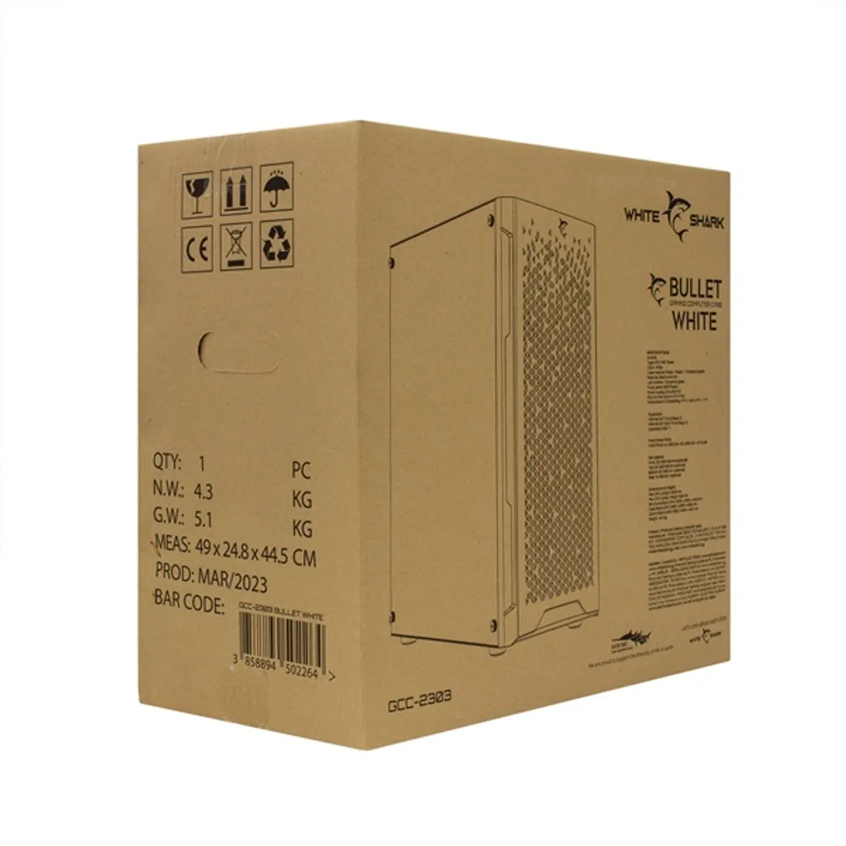 White Shark WS GCC-2303 Bullet fehér ablakos ATX acél, műanyag, edzett üveg USB 3.0 fejhallgató 3,5" belső 2 db 2,5" belső #7