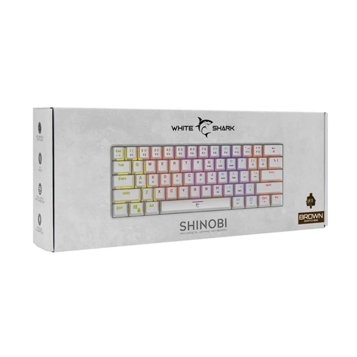 WHITE SHARK WS GK-2022W-BR-US Shinobi GK-2022W Fehér kompakt 60%-os mechanikus Outemu Brown RGB USB 2.0 US kiosztás 62 gomb 50 millió leütés 180 cm #8