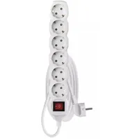 Emos P1622 hosszabbító 6 aljzat 2 m kapcsoló 250 V 10 A 2300 W fehér 1 mm2 H05VV-F3G gyerekzár műanyag akasztható