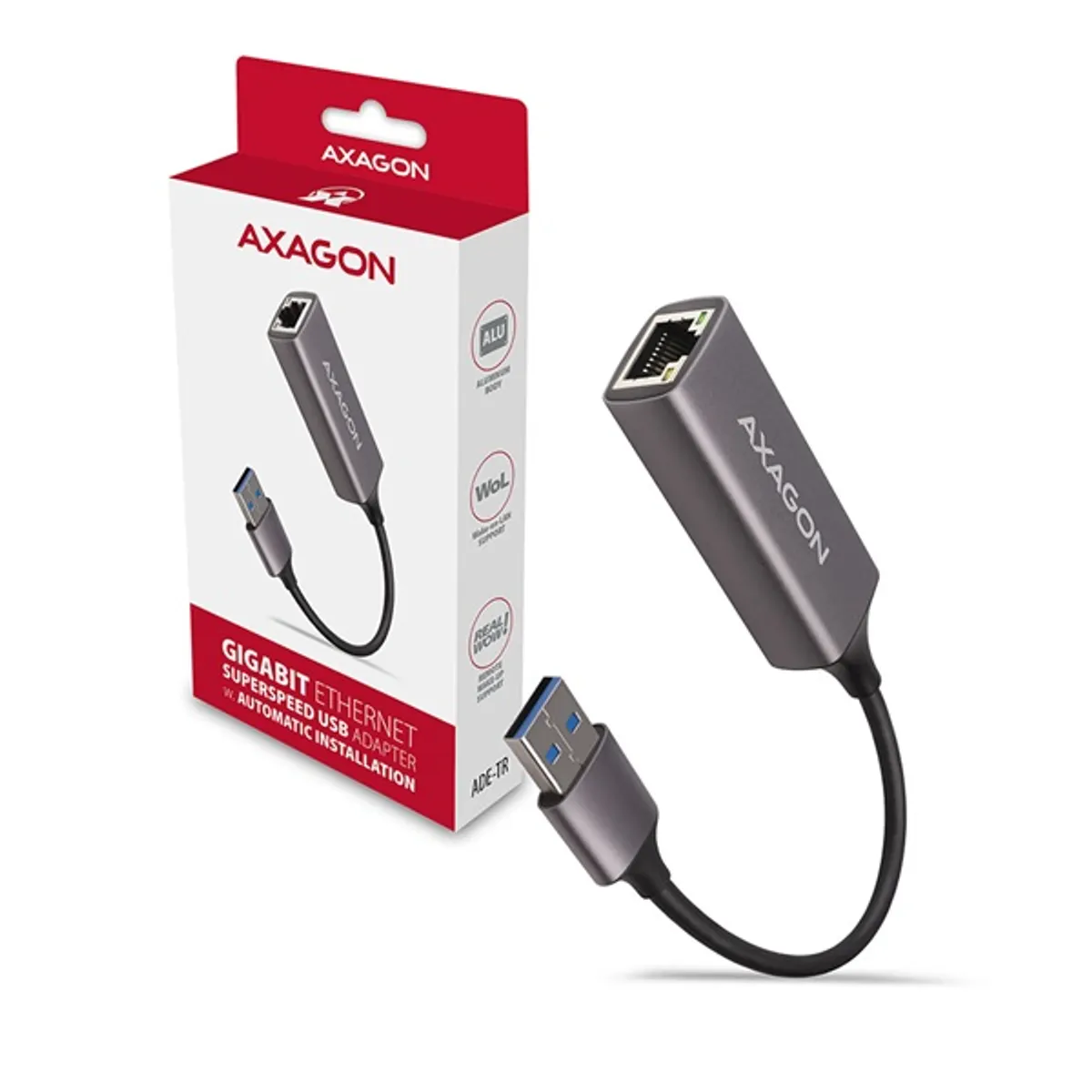 AXAGON ADE-TR usb 3.2 gen 1 külső gigabit ethernet adapter fekete 15 cm RJ-45 USB-A #6