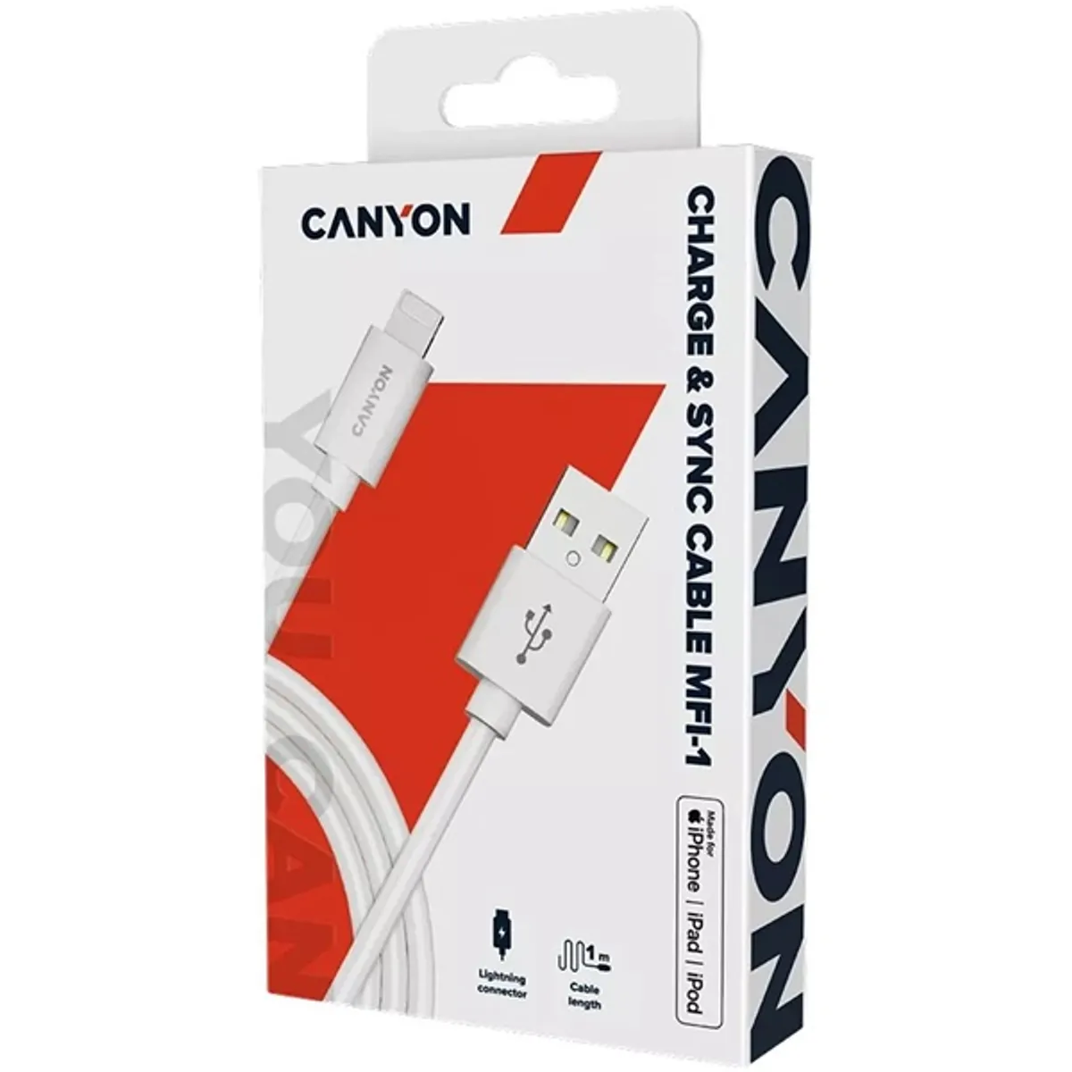 Canyon CNS-MFICAB01W Ultra-kompakt MFI kábel Fehér 100 cm USB-A Lightning adat- és töltőkábel #3