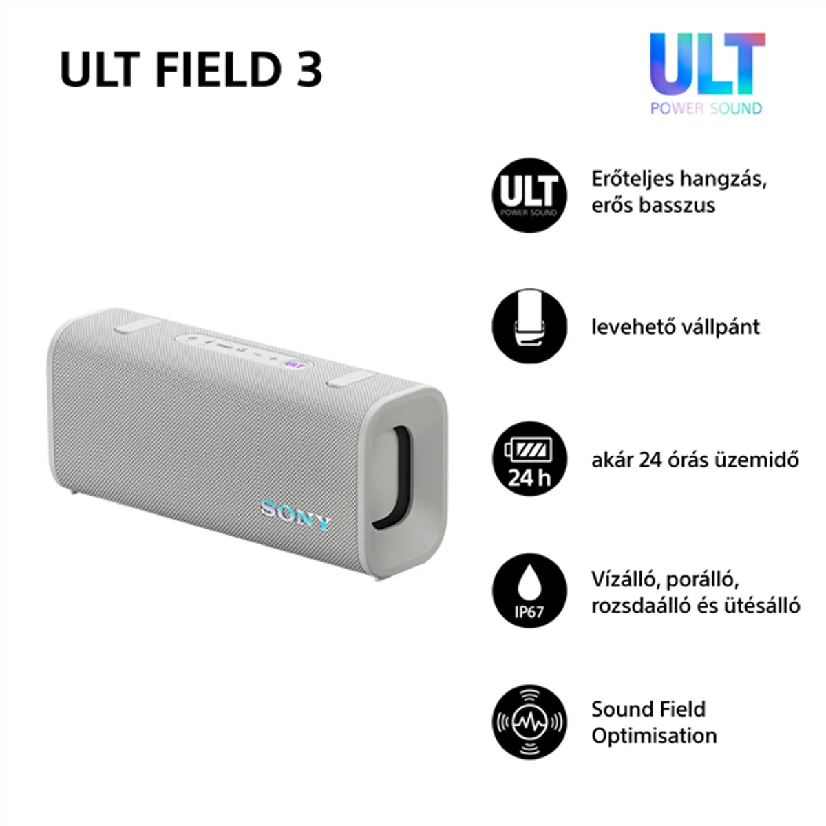 Sony SRSULT30W.CE7 ULT Field 3 Bluetooth hangszóró IP67 24 óra üzemidő 5200 mAh Type-C #4