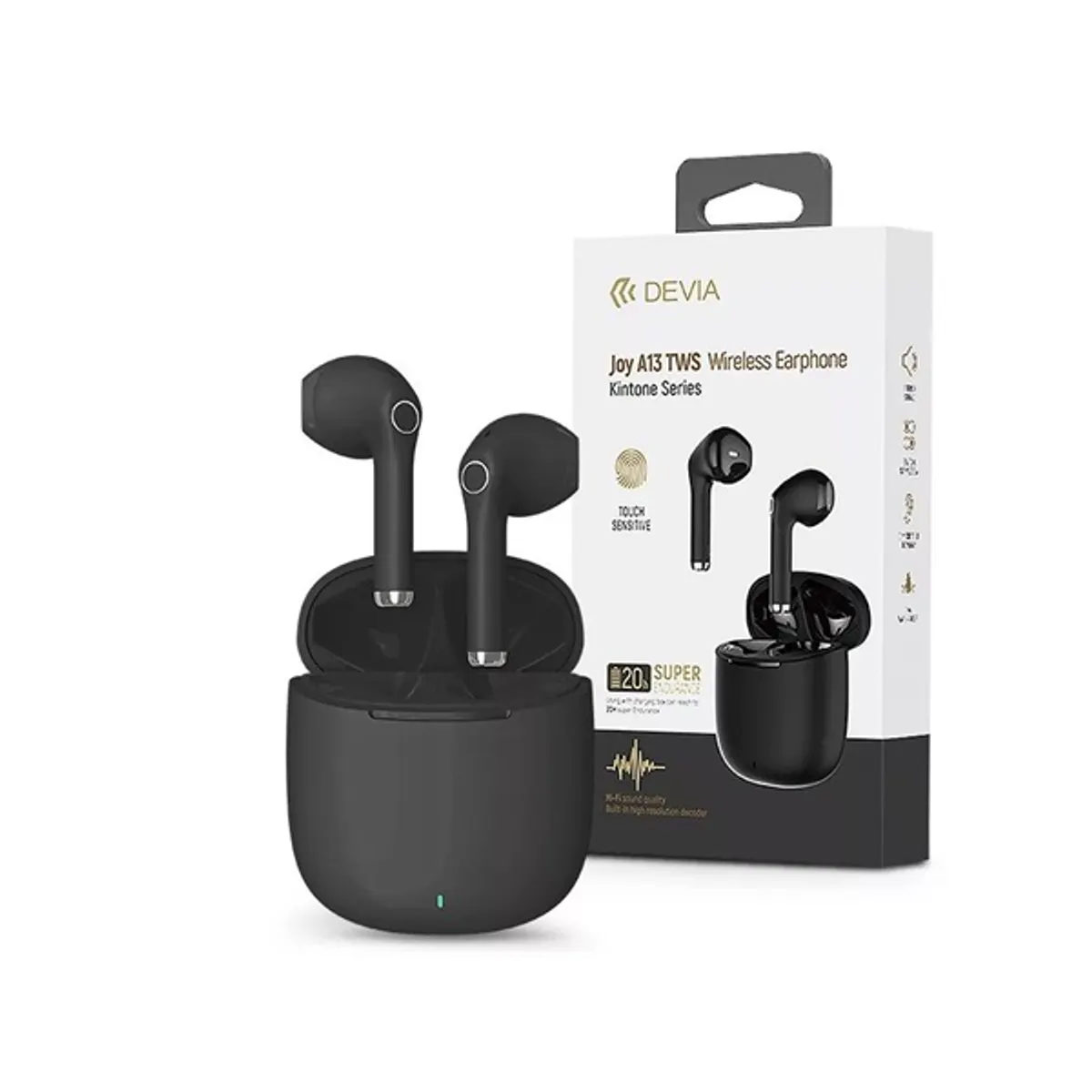 Devia ST361999 Joy A13 True Wireless fülhallgató Bluetooth USB-C 5 óra üzemidő beépített mikrofon fekete töltőtok 300 mAh #1