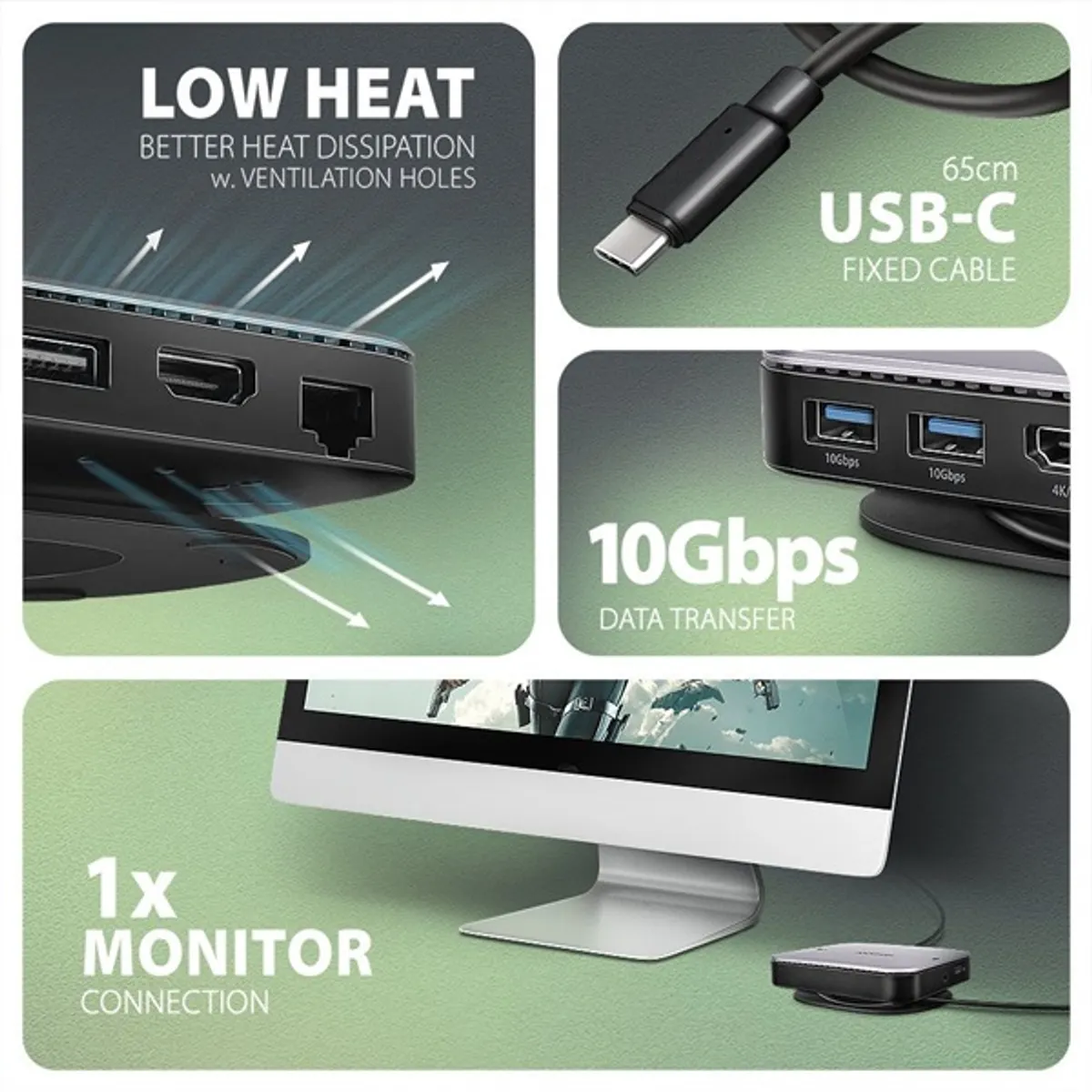 Axagon HMC-UFO USB-C 9in1 hub USB-C és Type A 65 cm HDMI 1 LAN 1 Micro SD;SD 3 USB táp nélküli #5