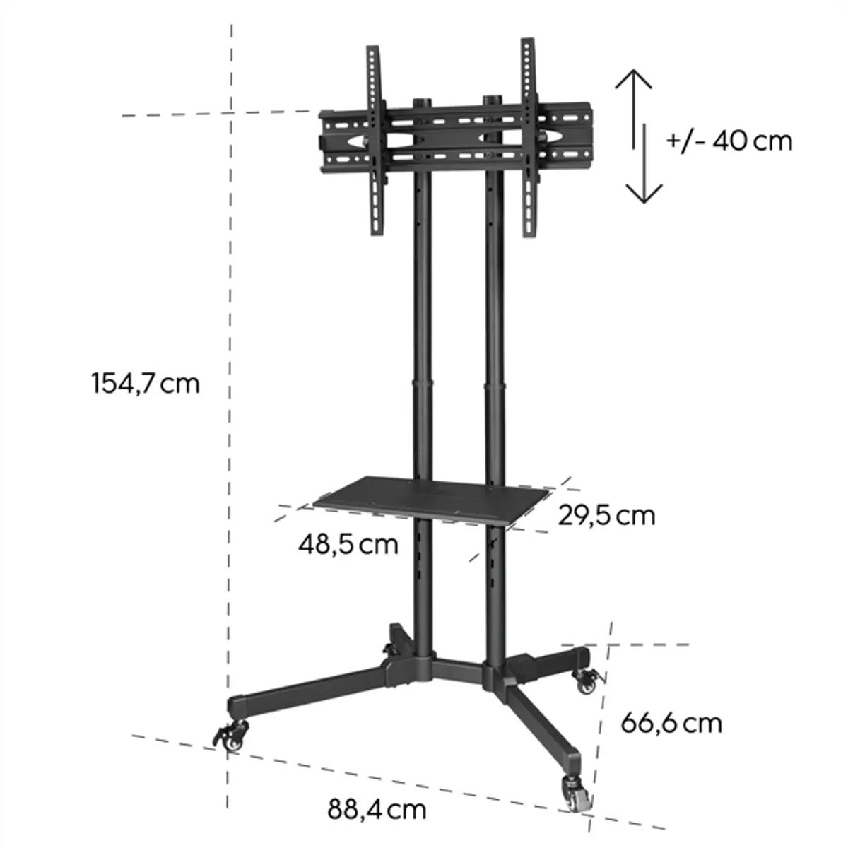 Hama 00220874 FITV Trolley 32"-75" fekete, állítható 81-191 cm, teherbírás 40 kg, VESA 200x200-600x400, billenthető #4