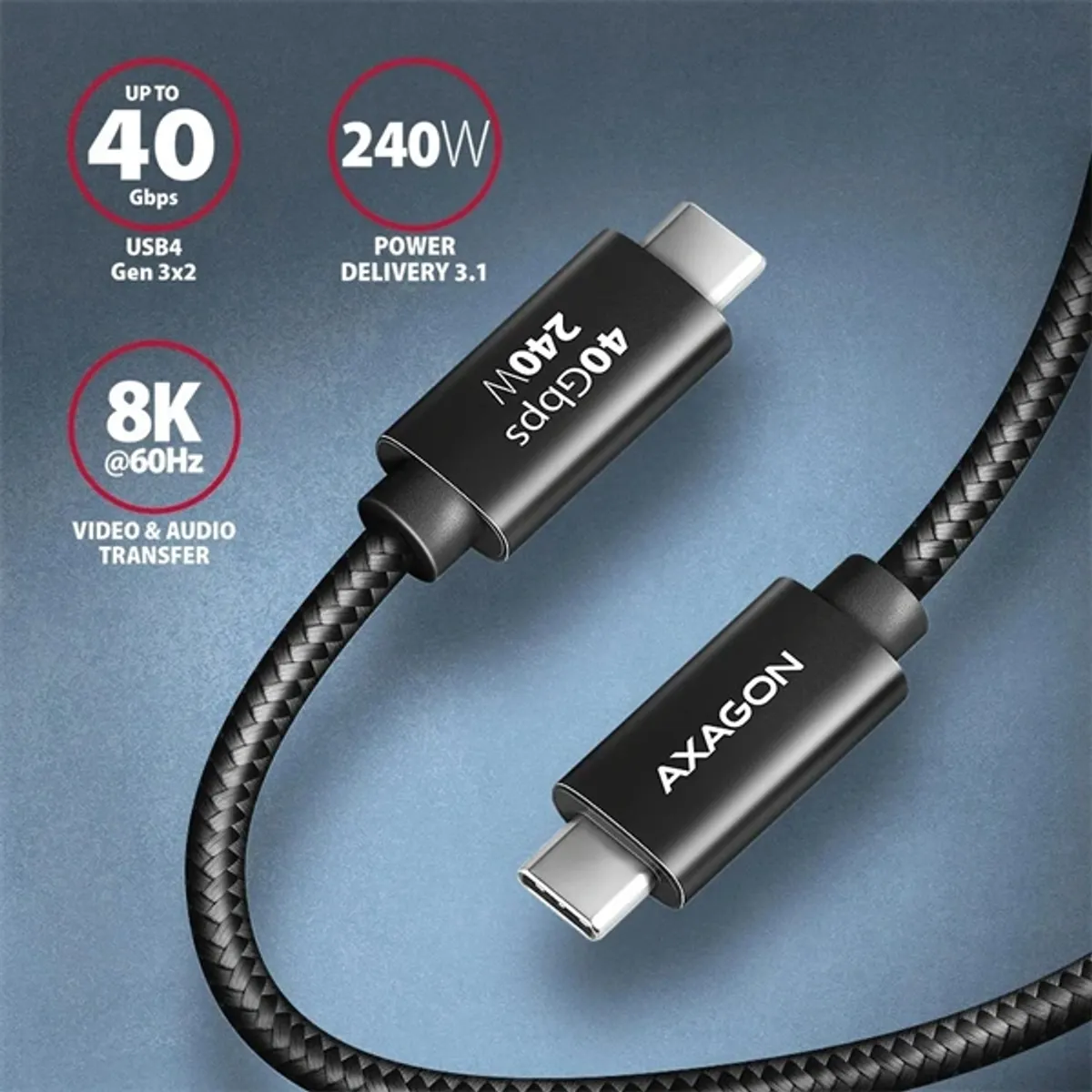Axagon BUCM4X-CM05AB NewGEN 0,5m USB-C USB-C adat- és töltőkábel 40 Gbps PD 240W #2