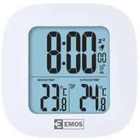 Emos E0127 hőmérő és nedvességmérő, vezeték nélküli, külső és belső hőmérséklet, LED kijelző, DCF óra, 12/24, hatótáv 30 m, hőmérséklet egység: C/F
