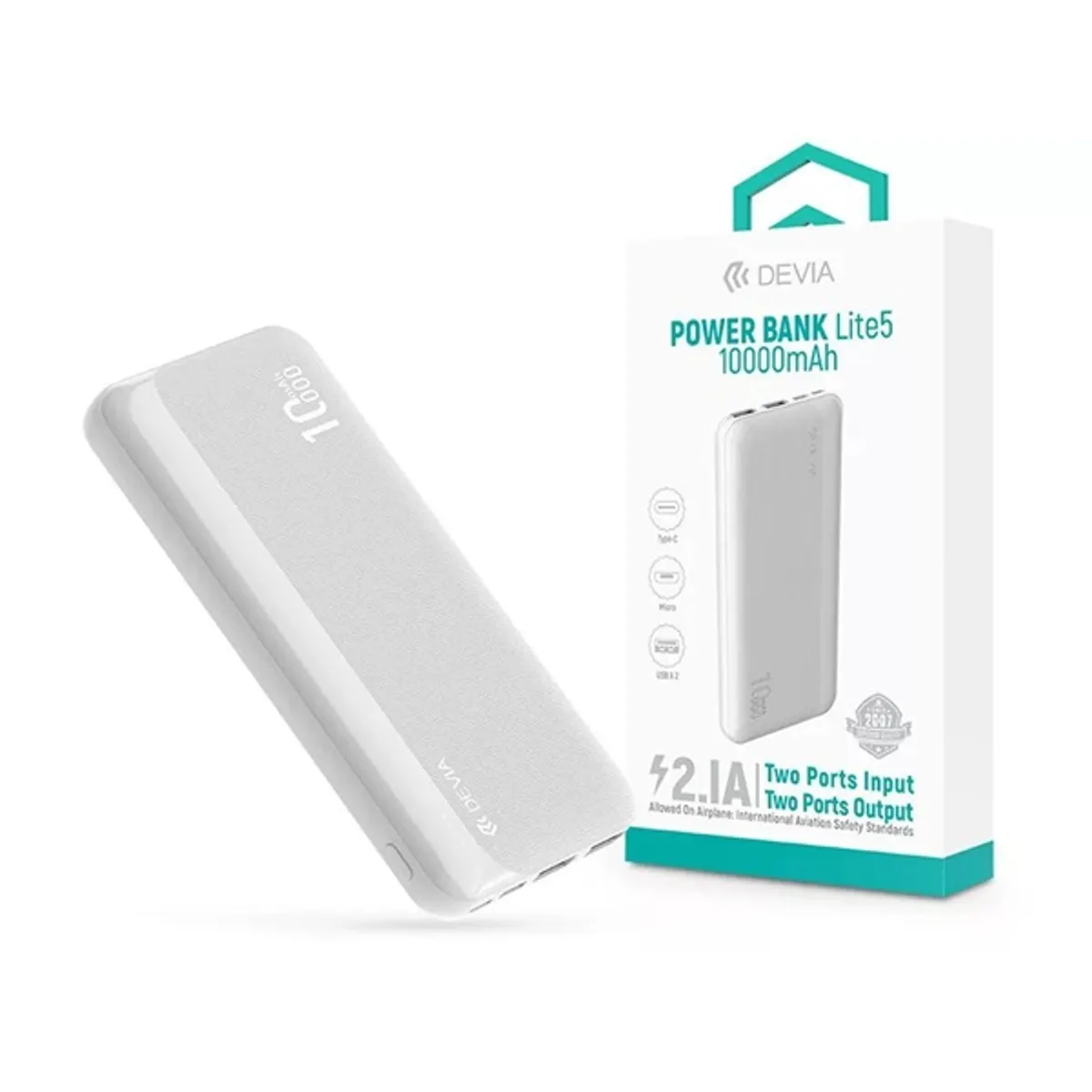 Devia ST125643 Kintone Series Lite 5 2xUSB Type-C microUSB 10 000 mAh Fehér power bank #1