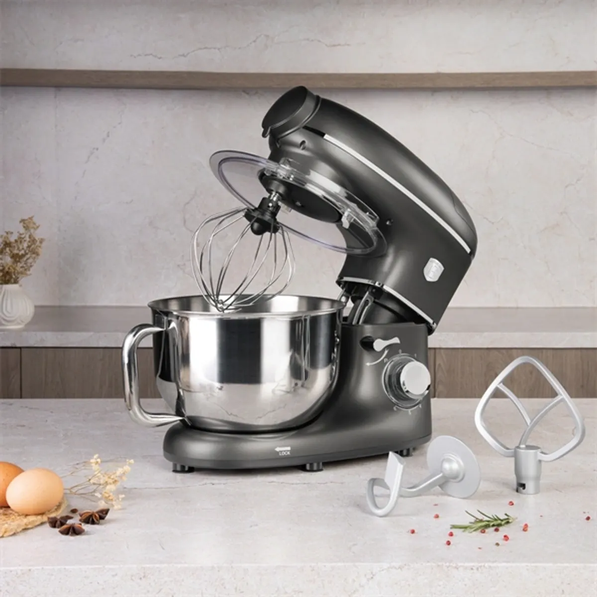 Berlinger Haus BH/9533 konyhai robotgép antracit 1500 W 7 l keverőtál, dagasztó, habverő, húsdaráló, bolygóforgatás, mixer, 6 fokozat #4