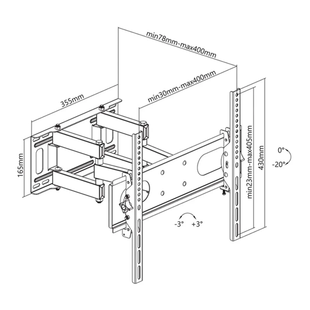 STELL 35057199 SHO 4610 32"-55" Fekete acél 35 kg VESA 75x75-400x400 dőlés 20 forgatás 60 kihúzható #7