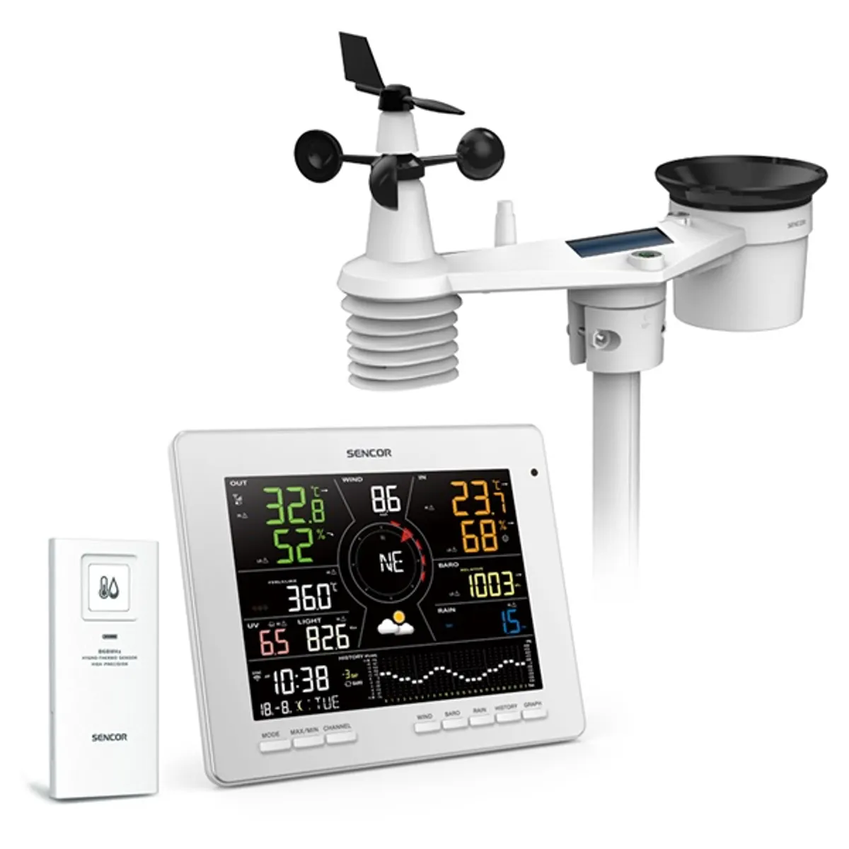 SENCOR 52000379 időjárás állomás fehér LCD kijelző, vezeték nélküli, ébresztőóra, naptár, nyomástörténet, CR2032 #1
