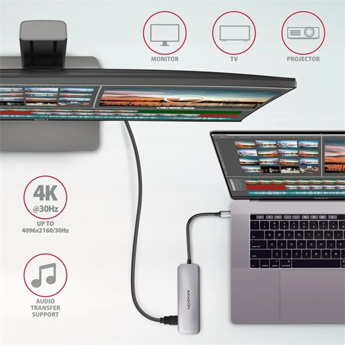 Axagon HMC-HCR3A 5in1 USB-C hub 3x USB-A, HDMI, SD és microSD olvasó, 20 cm kábel #4