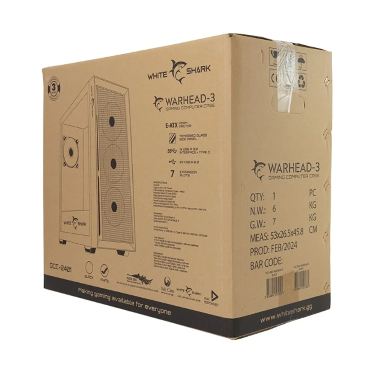 WHITE SHARK WS GCC-2401W Warhead fehér E-ATX edzett üveg 4x beépített ventilátor USB 3.0 fejhallgató csatlakozó 2x3,5 belső hely 2x2,5 belső hely #7
