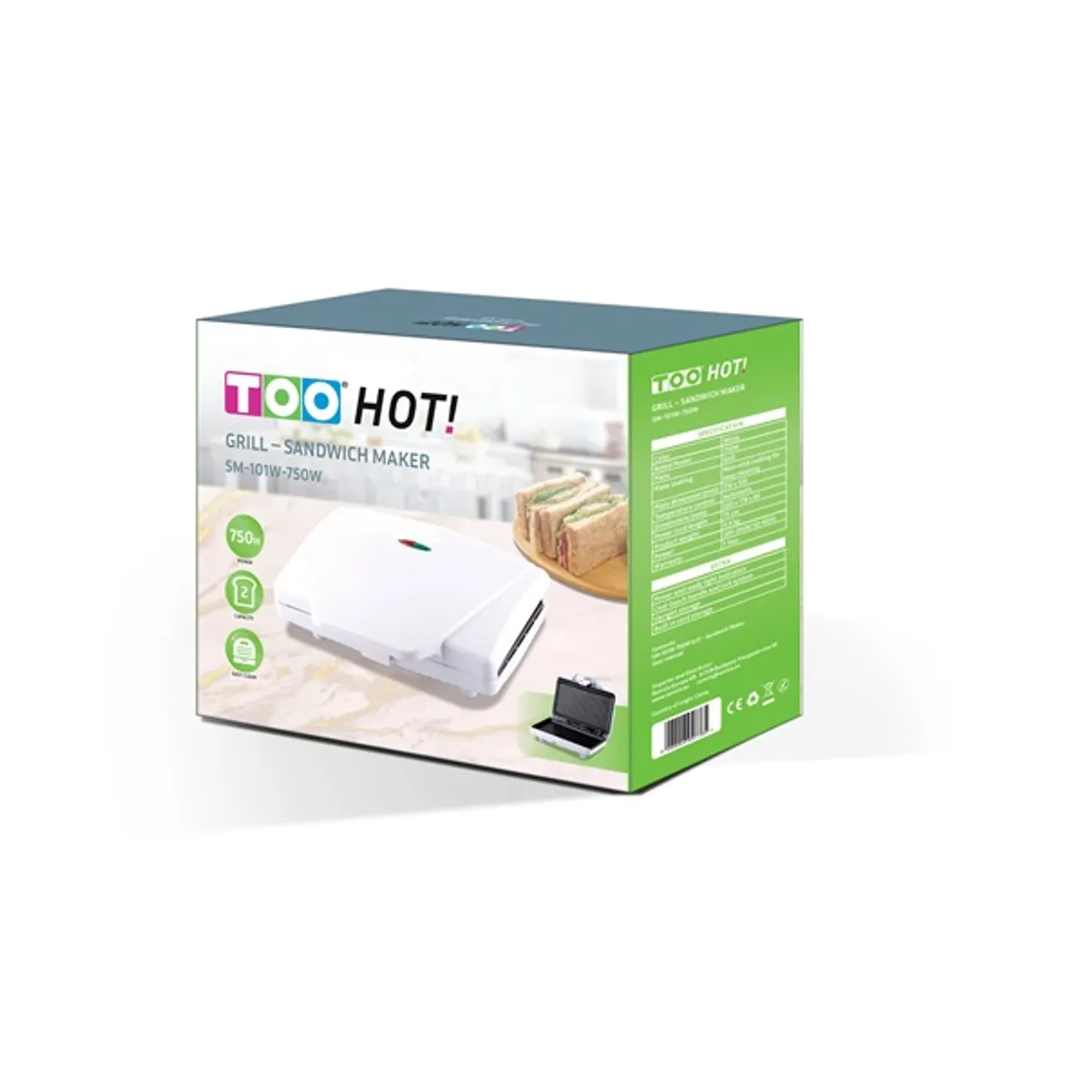 TOO SM-101W-750W 2in1 grill- és szendvicssütő fehér-fekete tapadásmentes bevonat #3