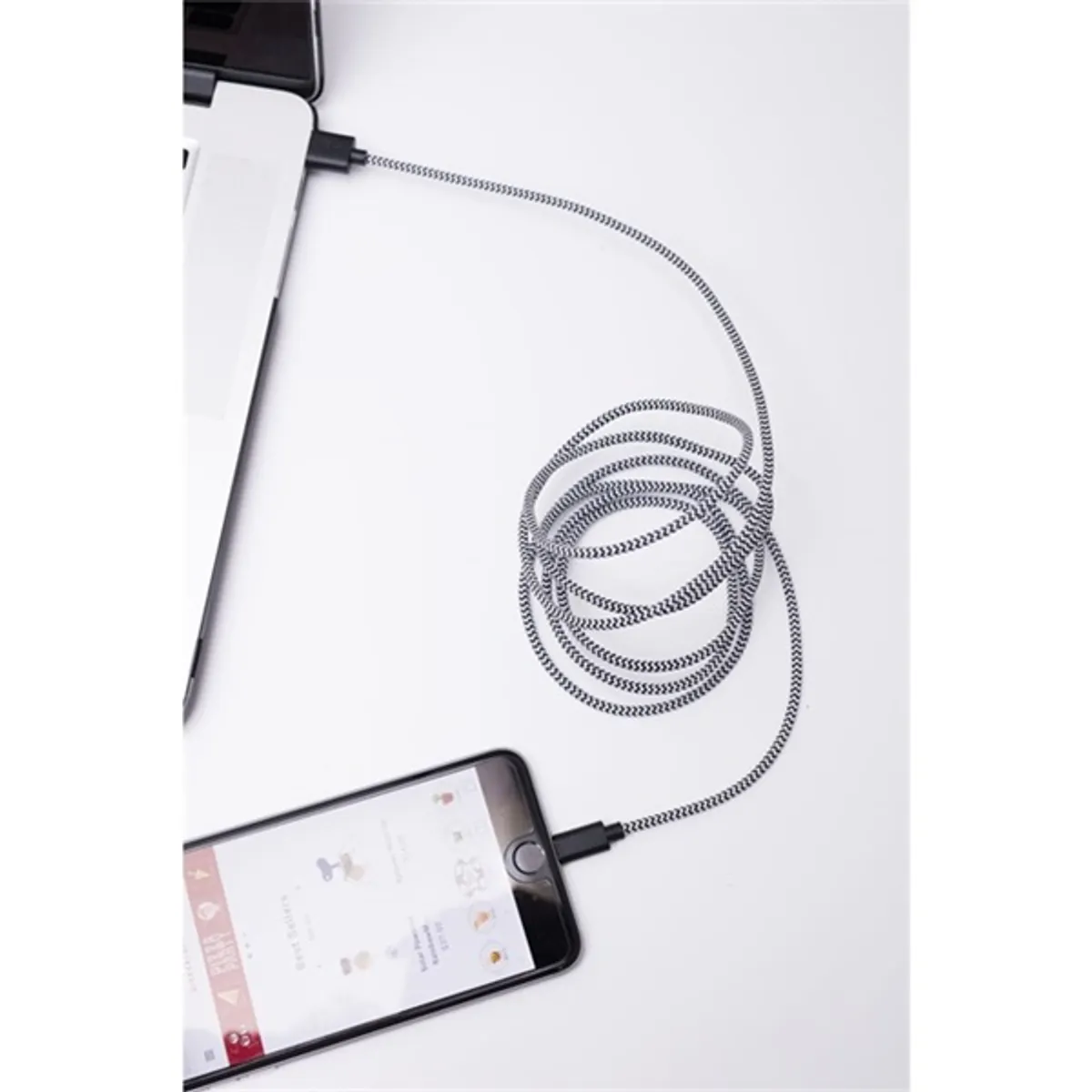 KIKKERLAND US113-BK-EU textilborítású Lightning USB 2.0 kábel fekete-fehér 183 cm Apple-kompatibilis #1