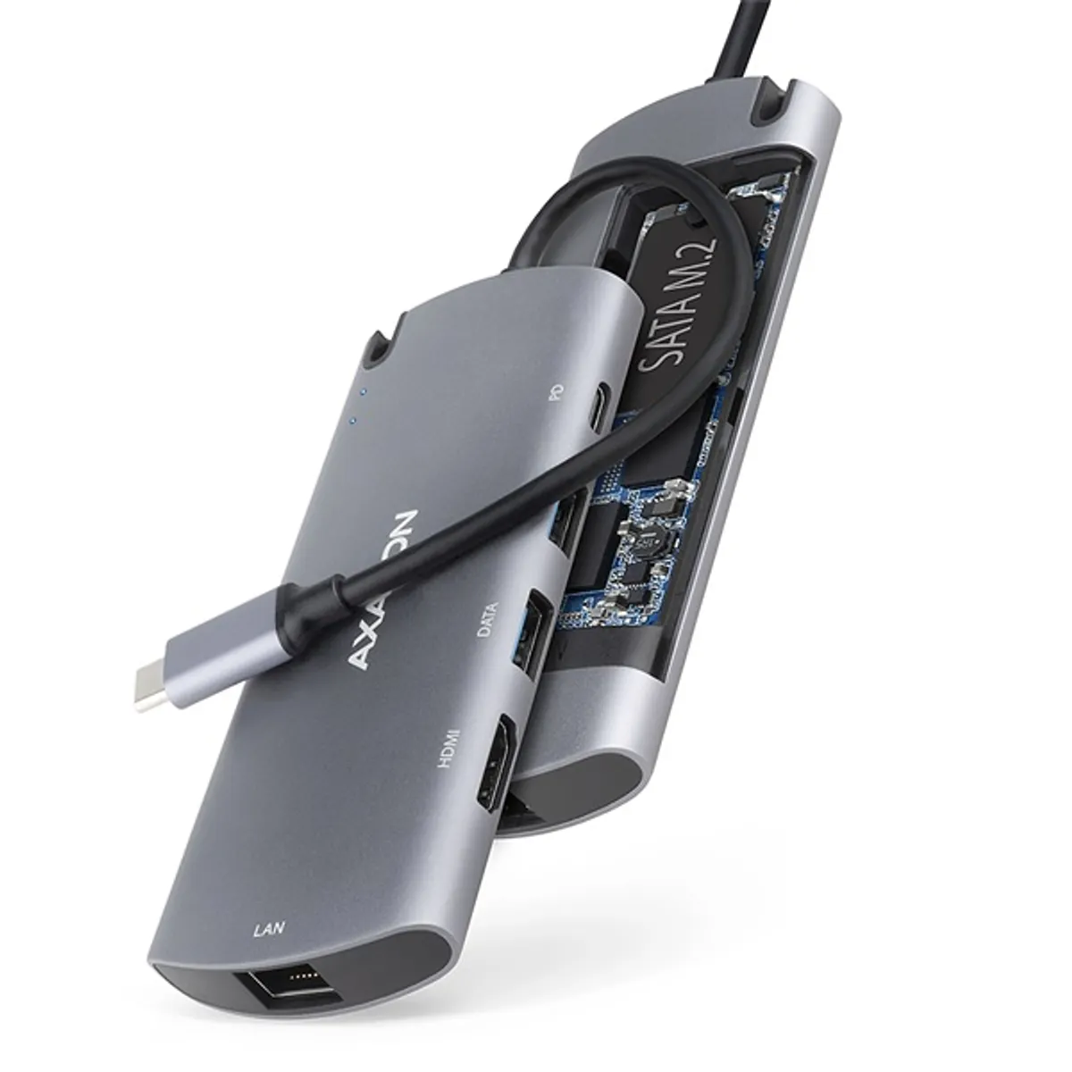 AXAGON HMC-6M2 6in1 dokkoló M.2 SATA USB-C PD60W HDMI 4K RJ45 #1